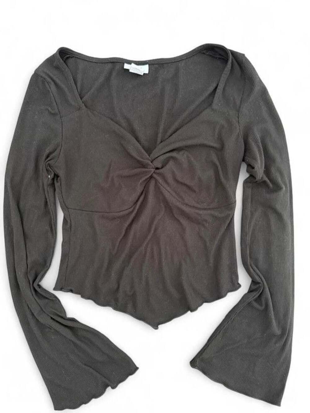 Rue 21 black long sleeve top with cut out detail. Size: XS